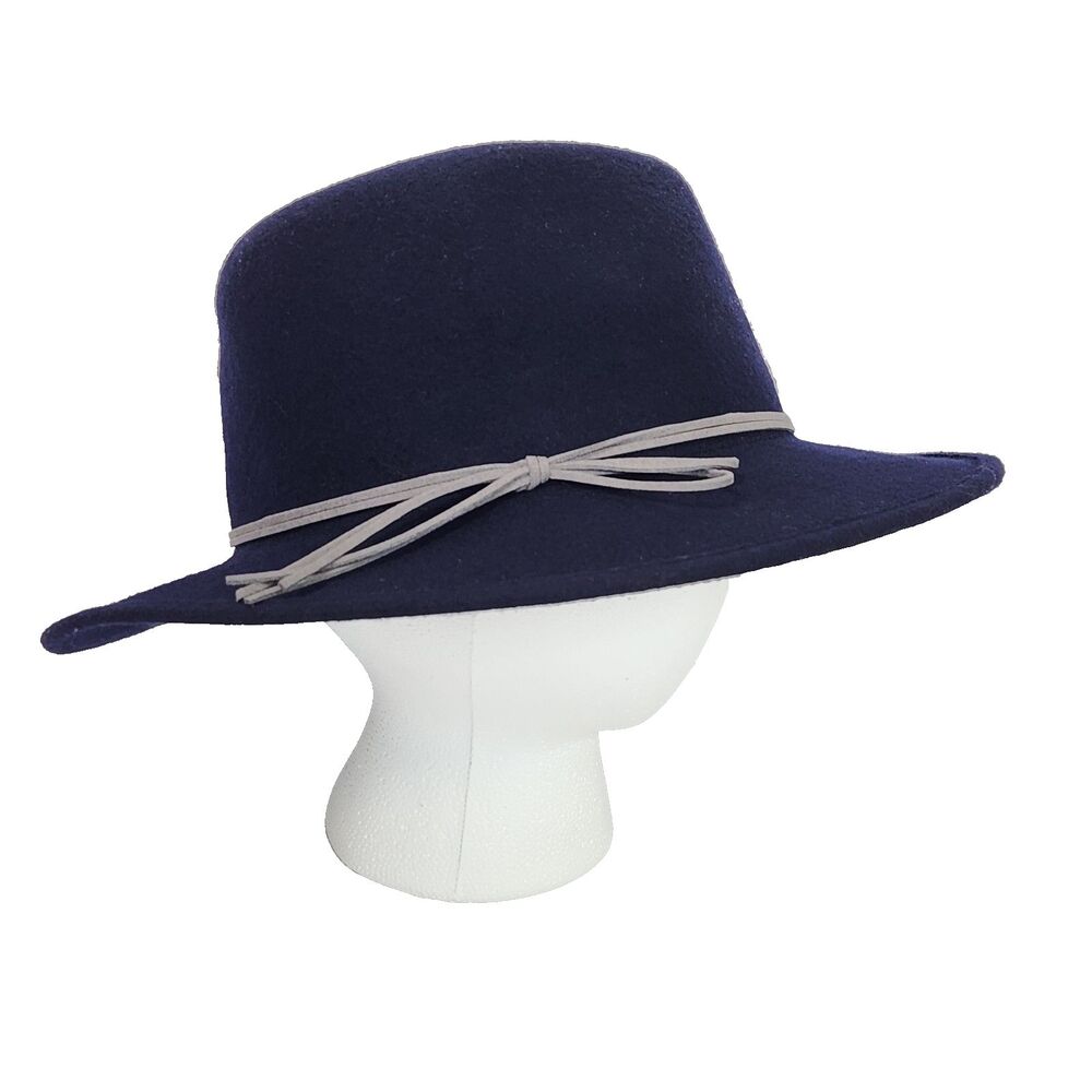 Hat Attack 100% Wool Fedora Wide Brim Hat Small Navy Blue Boho Menswear Inspired
